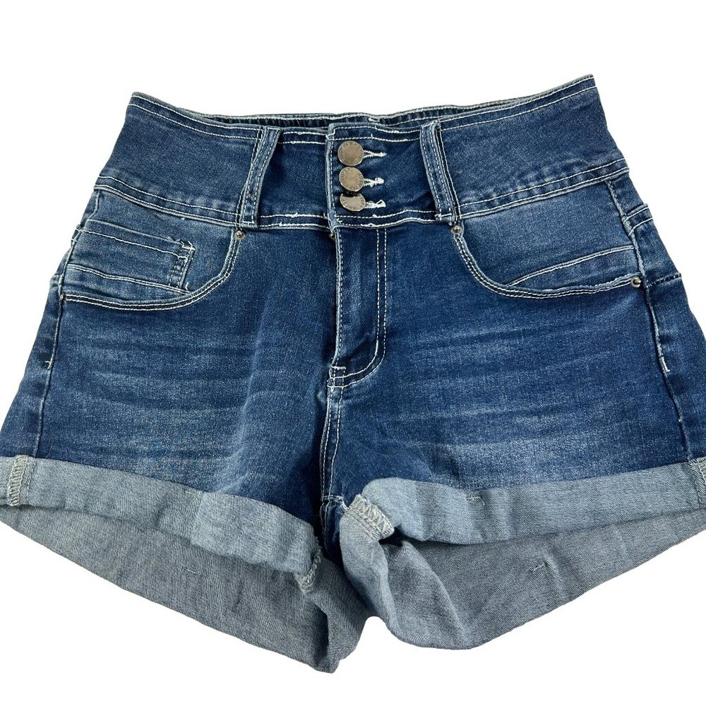 Roswear Womens Shortie Shorts Size 6 Denim Blue Jean Cuffed Bootie Stretch